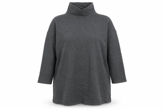 Front view of Very women’s grey roll neck tunic knit top, size UK 12