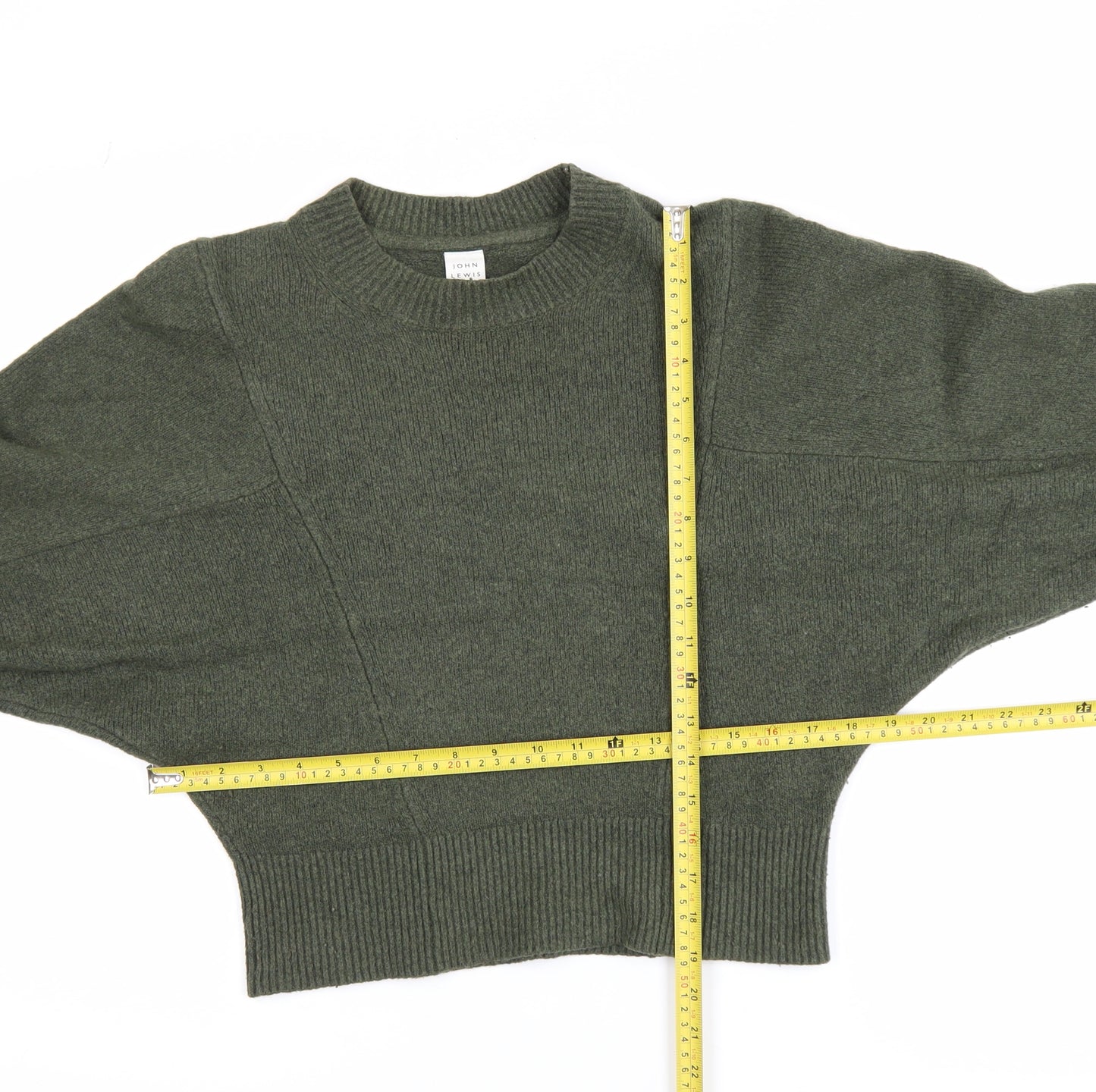 John Lewis Women's Green Wool Blend Relaxed Crew Neck Jumper Size S