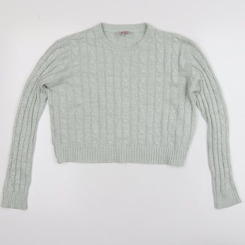 Ginger Womens Green Cable-Knit Crew Neck Pullover Jumper M