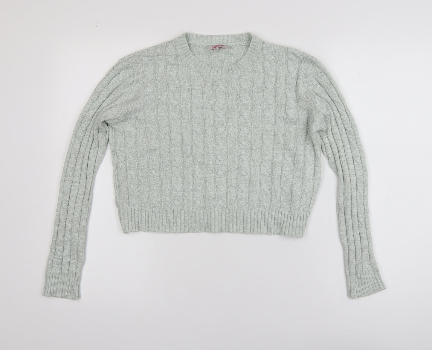 Ginger Womens Green Cable-Knit Crew Neck Pullover Jumper M