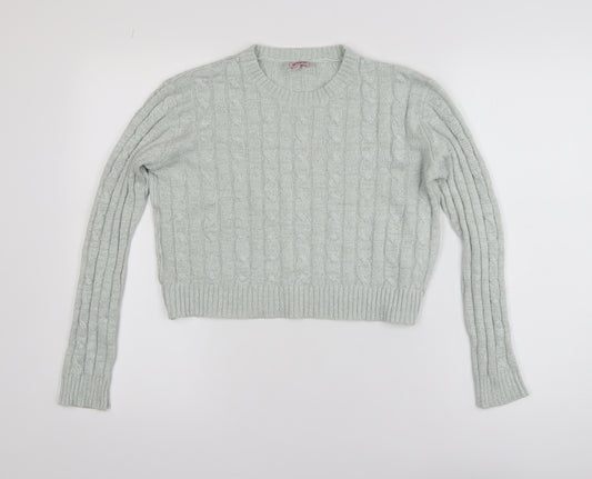 Ginger Womens Green Cable-Knit Crew Neck Pullover Jumper M