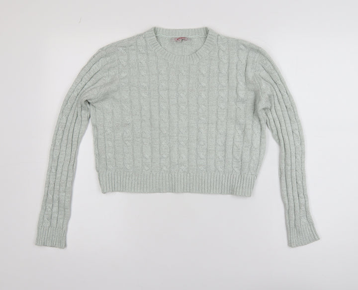 Ginger Womens Green Cable-Knit Crew Neck Pullover Jumper M