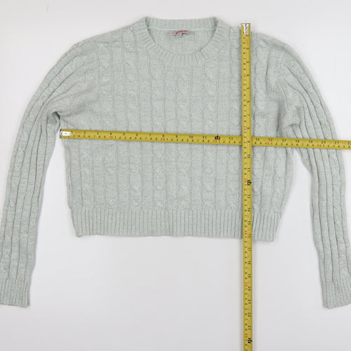 Ginger Womens Green Cable-Knit Crew Neck Pullover Jumper M