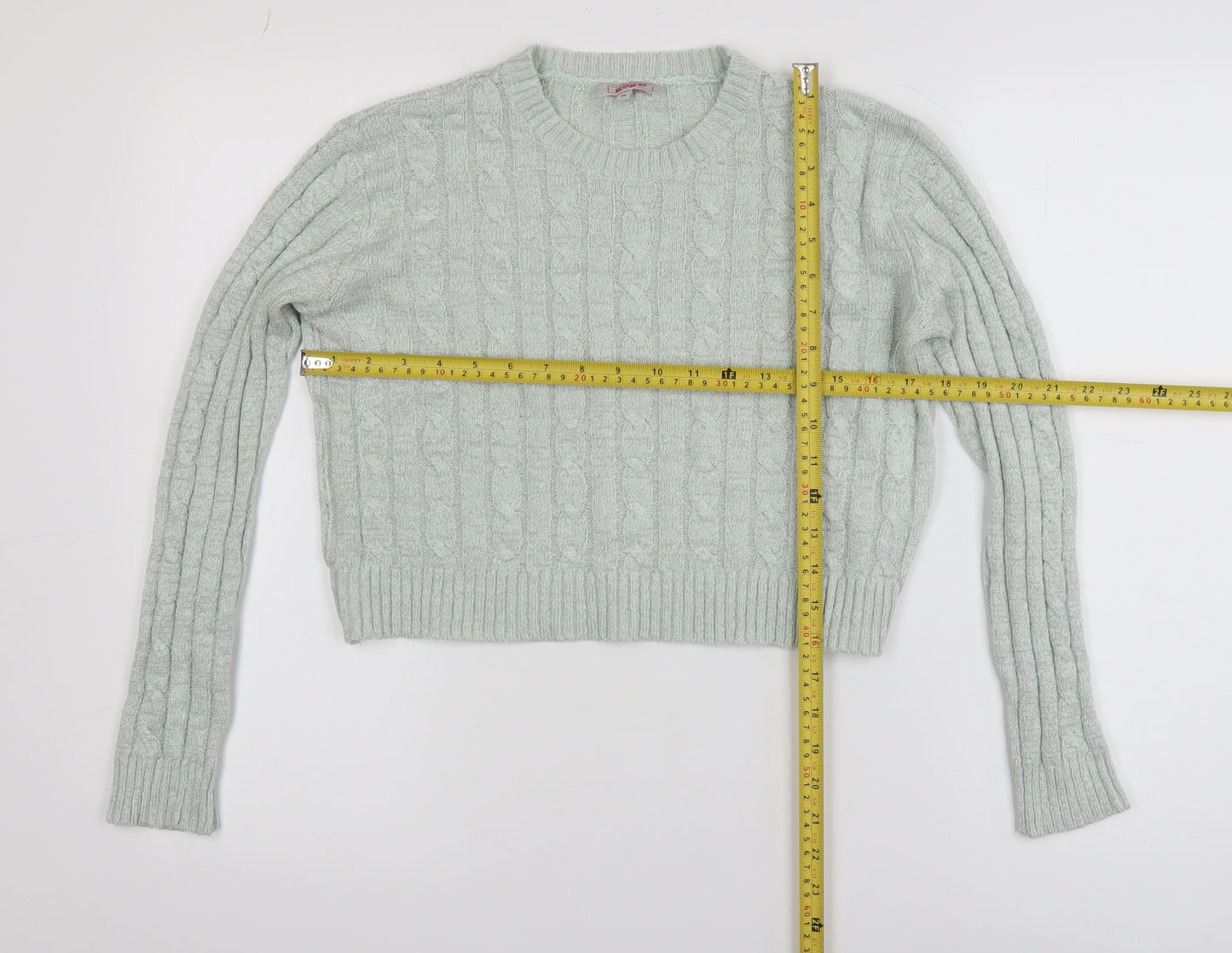 Ginger Womens Green Cable-Knit Crew Neck Pullover Jumper M