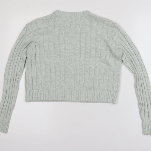 Ginger Womens Green Cable-Knit Crew Neck Pullover Jumper M