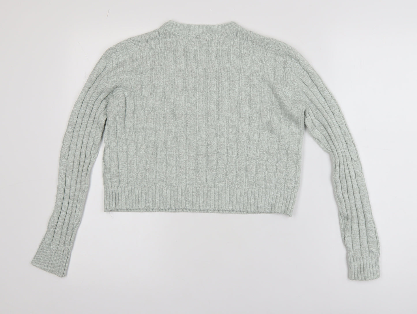 Ginger Womens Green Cable-Knit Crew Neck Pullover Jumper M