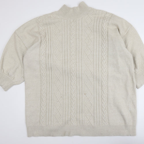 Monki Women's Beige Cable-Knit Mock Neck Jumper XL