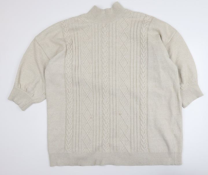 Monki Women's Beige Cable-Knit Mock Neck Jumper XL