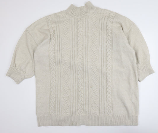 Monki Women's Beige Cable-Knit Mock Neck Jumper XL