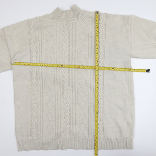 Monki Women's Beige Cable-Knit Mock Neck Jumper XL
