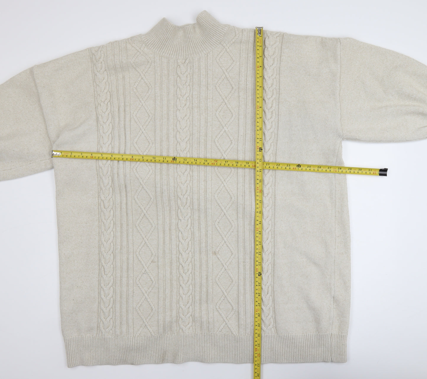 Monki Women's Beige Cable-Knit Mock Neck Jumper XL