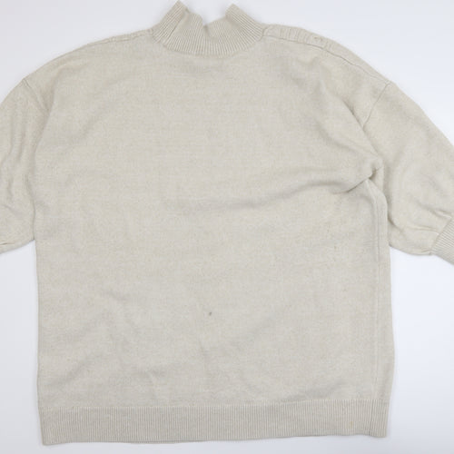 Monki Women's Beige Cable-Knit Mock Neck Jumper XL