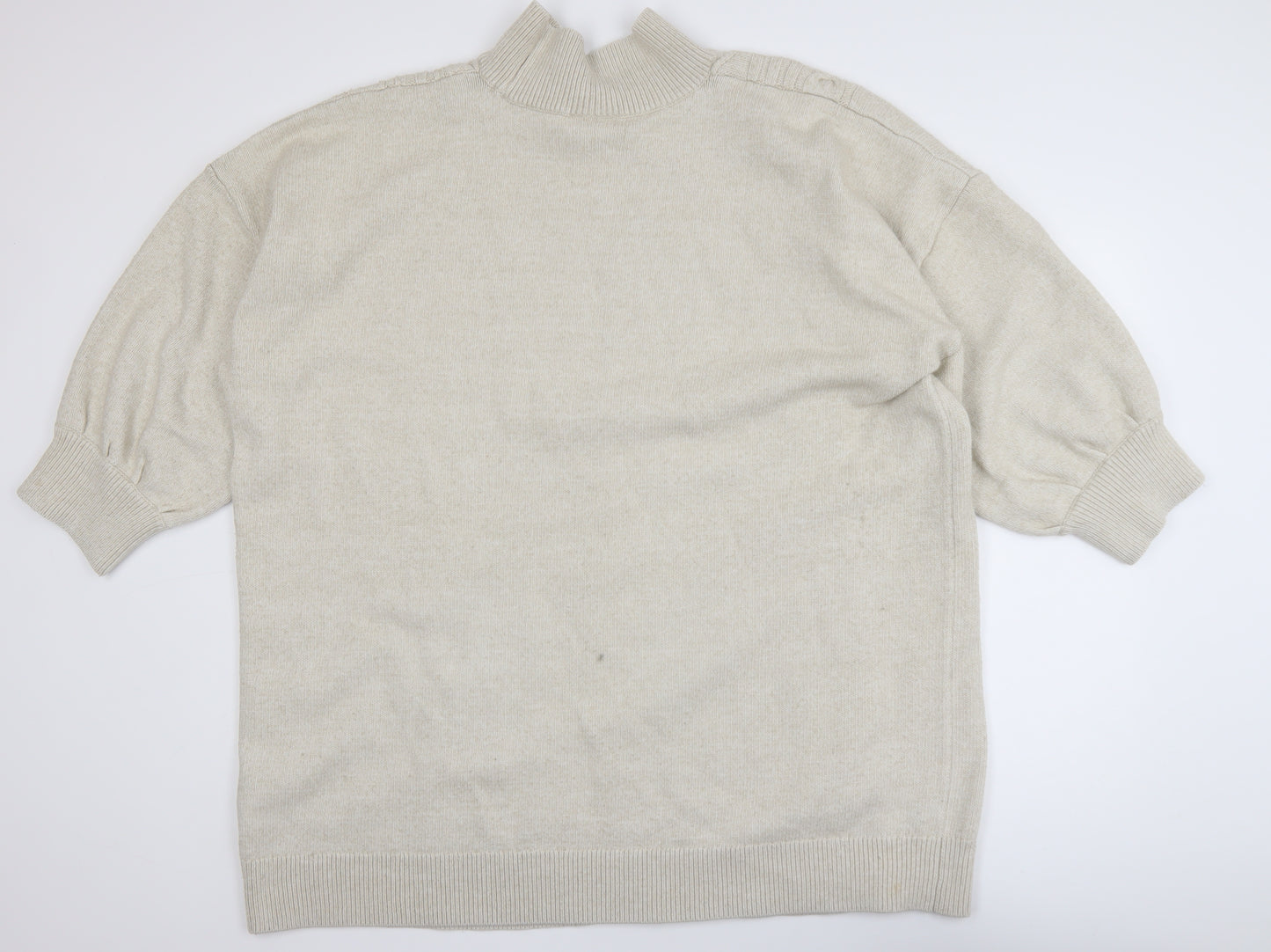 Monki Women's Beige Cable-Knit Mock Neck Jumper XL