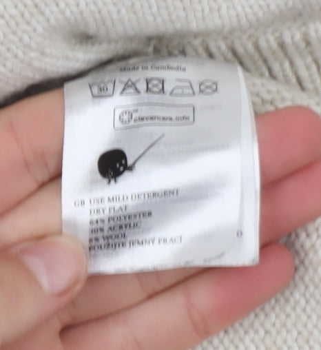Monki Women's Beige Cable-Knit Mock Neck Jumper XL