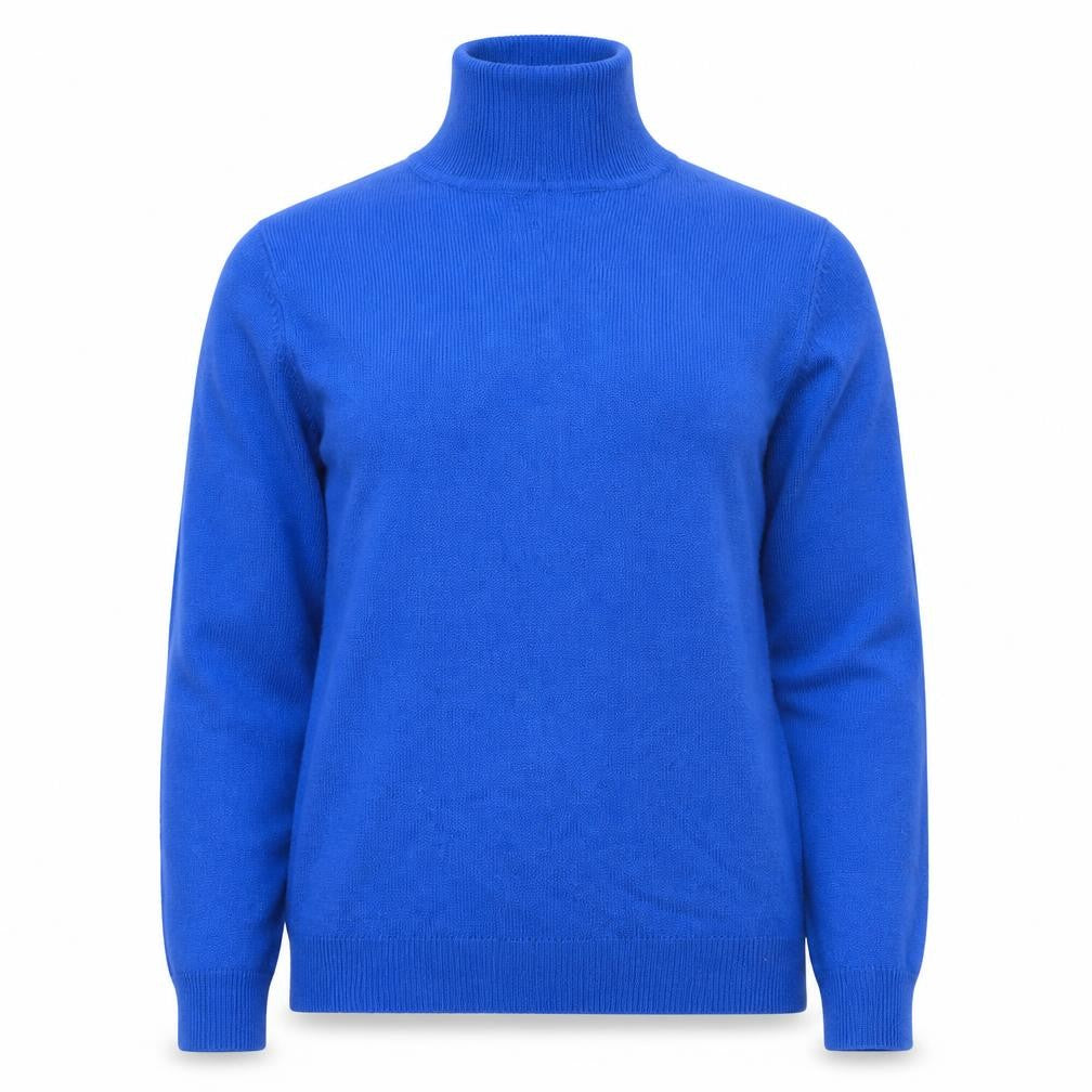 Front view of Collusion Women’s Blue Roll Neck Knit Jumper, size M, Acrylic