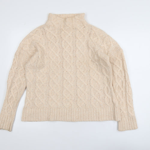 Mint Velvet Women’s Beige Cable-Knit Mock Neck Jumper Size 12