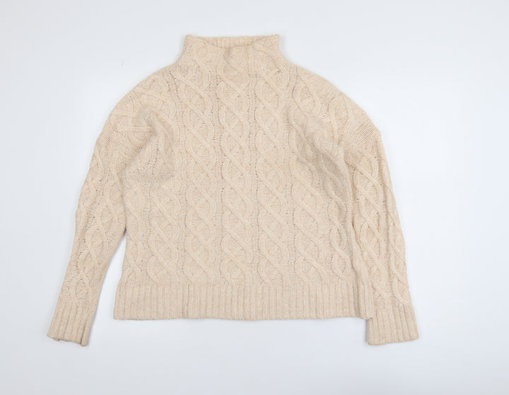 Mint Velvet Women’s Beige Cable-Knit Mock Neck Jumper Size 12