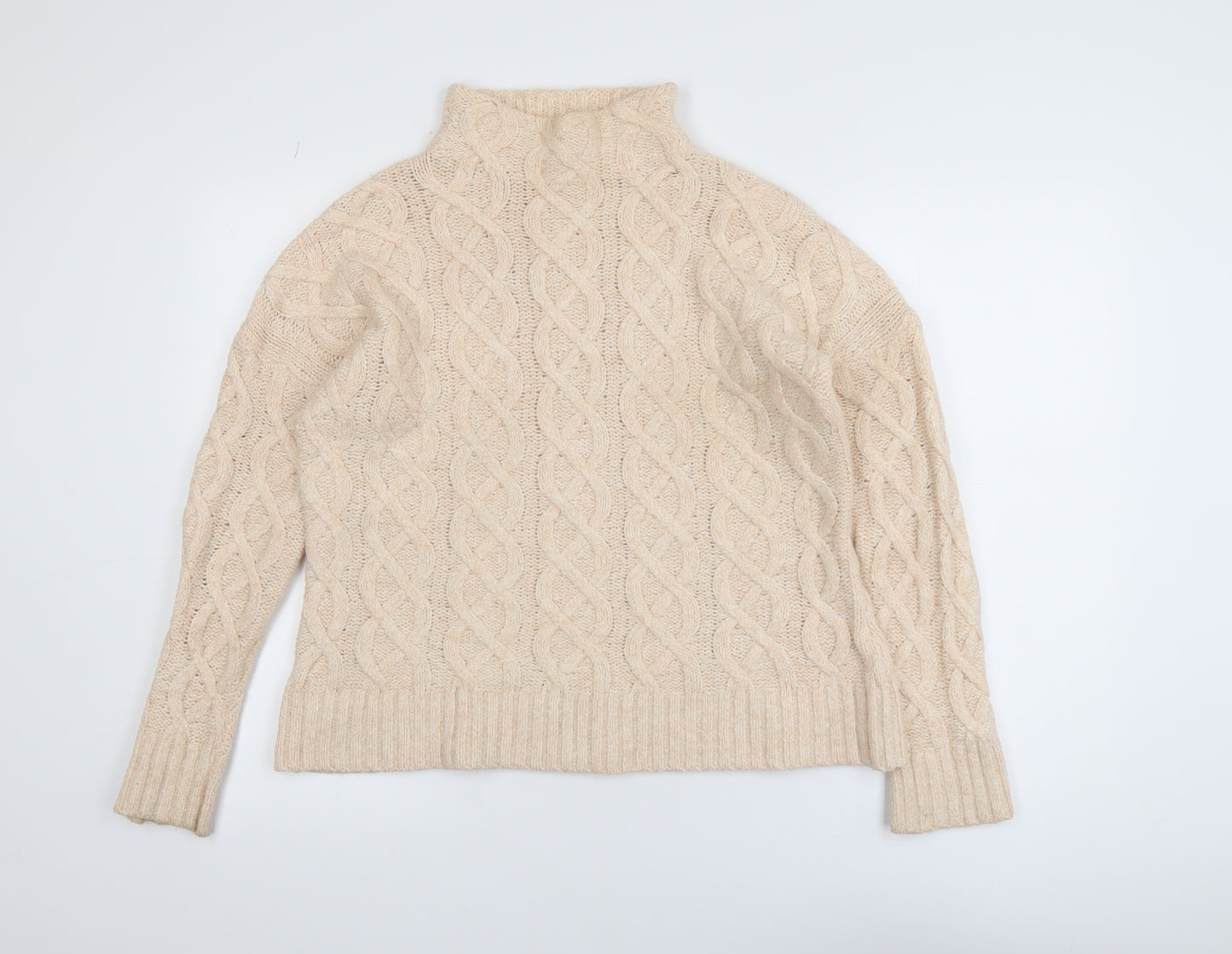 Mint Velvet Women’s Beige Cable-Knit Mock Neck Jumper Size 12