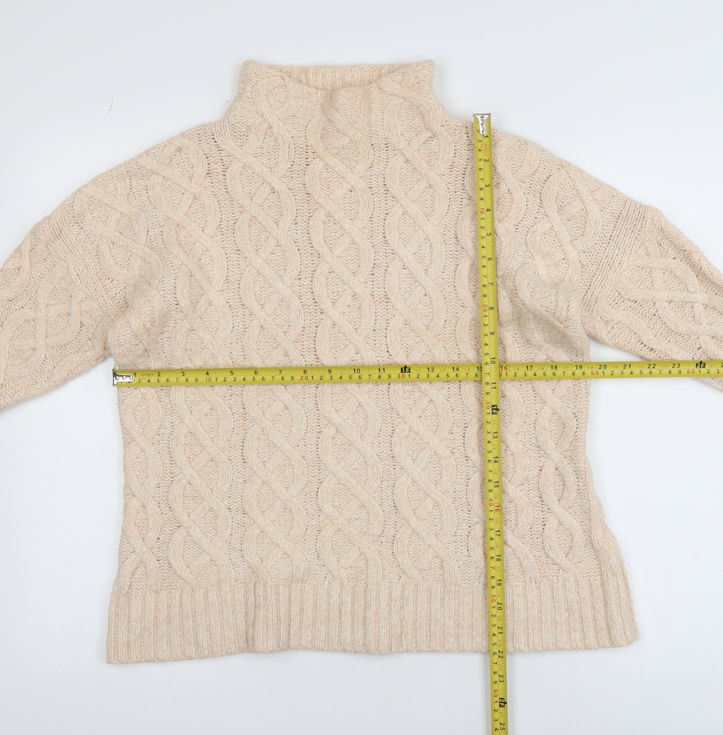 Mint Velvet Women’s Beige Cable-Knit Mock Neck Jumper Size 12