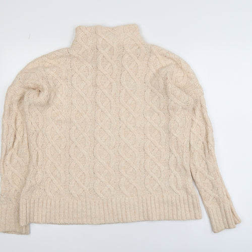 Mint Velvet Women’s Beige Cable-Knit Mock Neck Jumper Size 12