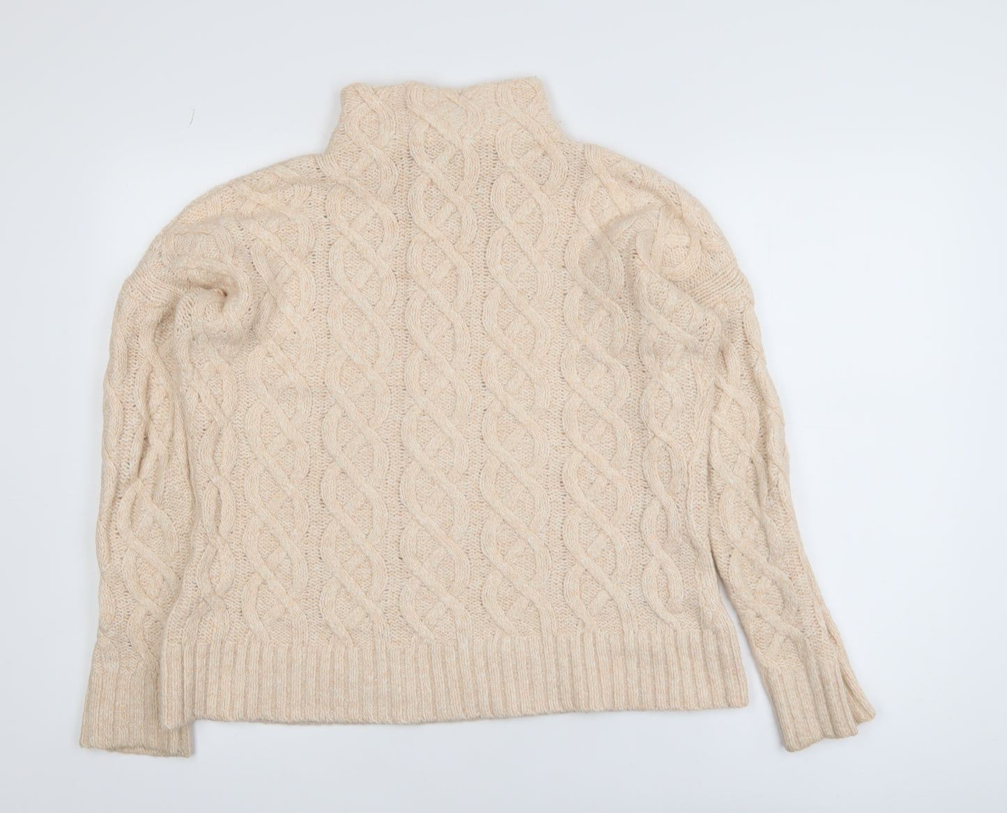 Mint Velvet Women’s Beige Cable-Knit Mock Neck Jumper Size 12