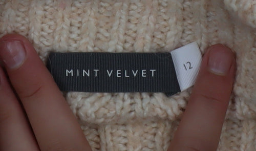 Mint Velvet Women’s Beige Cable-Knit Mock Neck Jumper Size 12