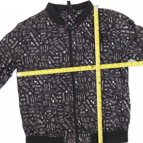 Flame Womens Black Printed Bomber Jacket Size 14 Polyester Zip Up