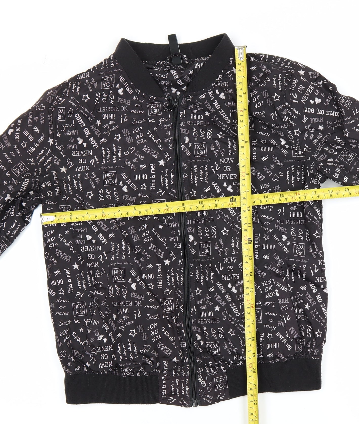 Flame Womens Black Printed Bomber Jacket Size 14 Polyester Zip Up
