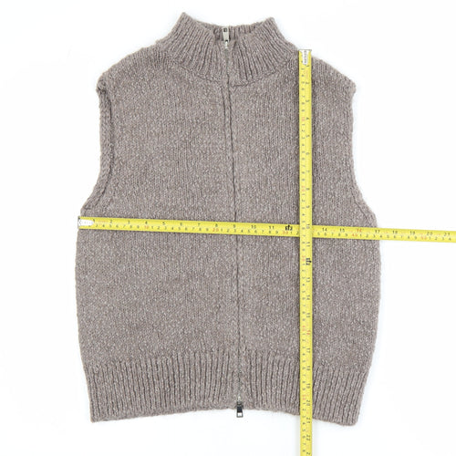 Marks and Spencer Women Beige Chunky Knit Full Zip Sleeveless Vest S