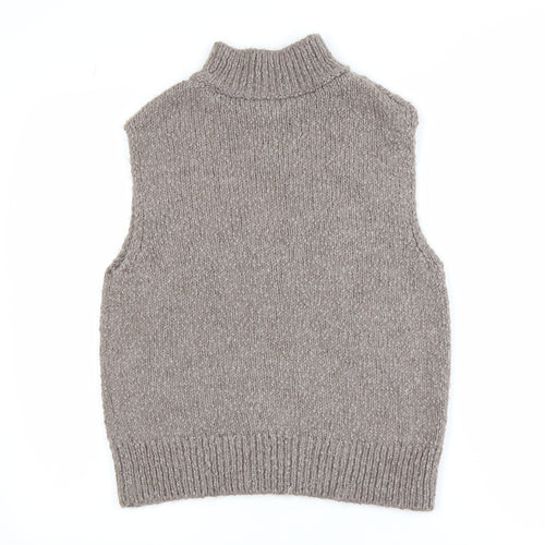 Marks and Spencer Women Beige Chunky Knit Full Zip Sleeveless Vest S