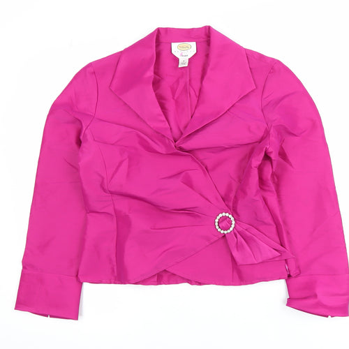 Talbots Petites Pink Satin Wrap Blouse Women’s Size 8 Long Sleeve Buckle Accent
