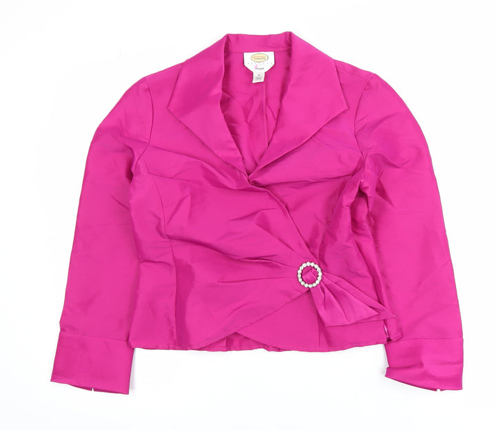 Talbots Petites Pink Satin Wrap Blouse Women’s Size 8 Long Sleeve Buckle Accent