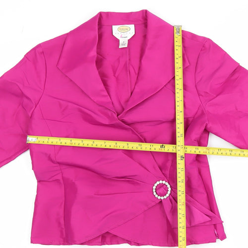 Talbots Petites Pink Satin Wrap Blouse Women’s Size 8 Long Sleeve Buckle Accent