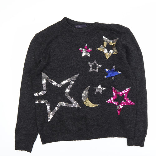 Marks and Spencer Womens Grey Sequin Stars Jumper Size L
