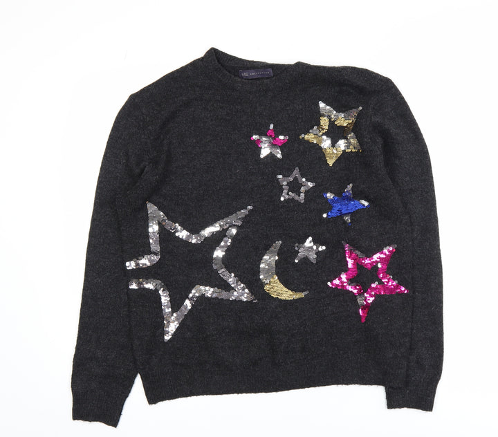 Marks and Spencer Womens Grey Sequin Stars Jumper Size L