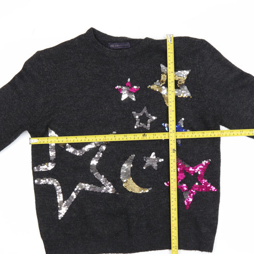 Marks and Spencer Womens Grey Sequin Stars Jumper Size L