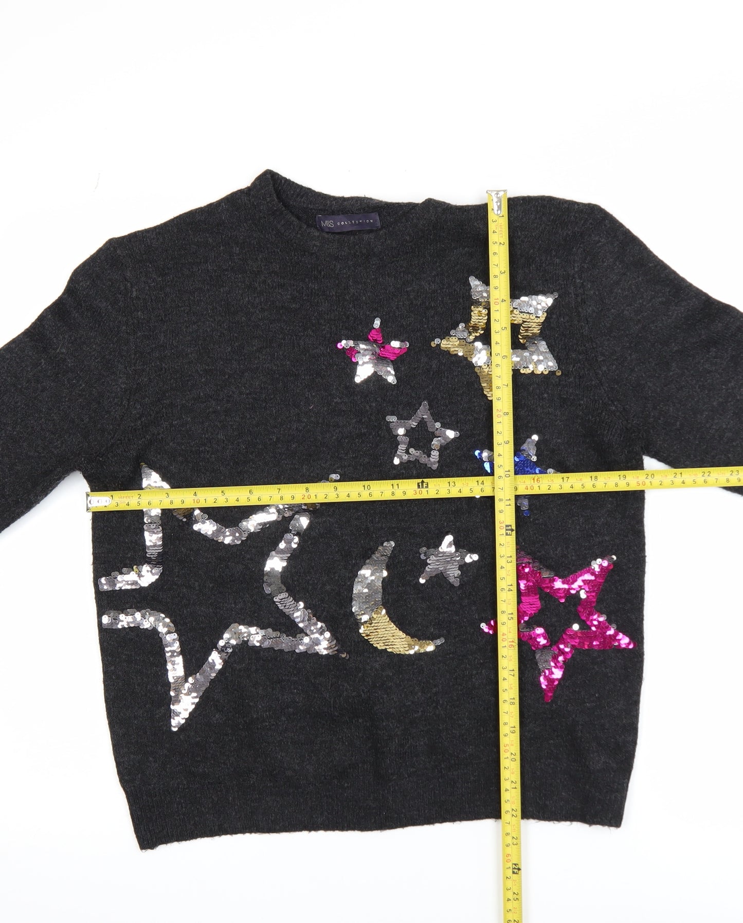 Marks and Spencer Womens Grey Sequin Stars Jumper Size L