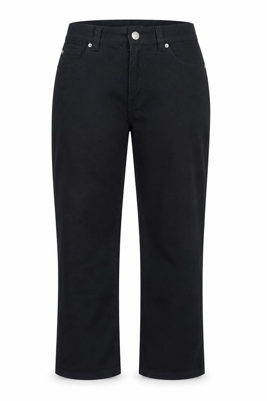Front view of Lindex Women Black High Waist Straight Leg Stretch Jeans, size 19