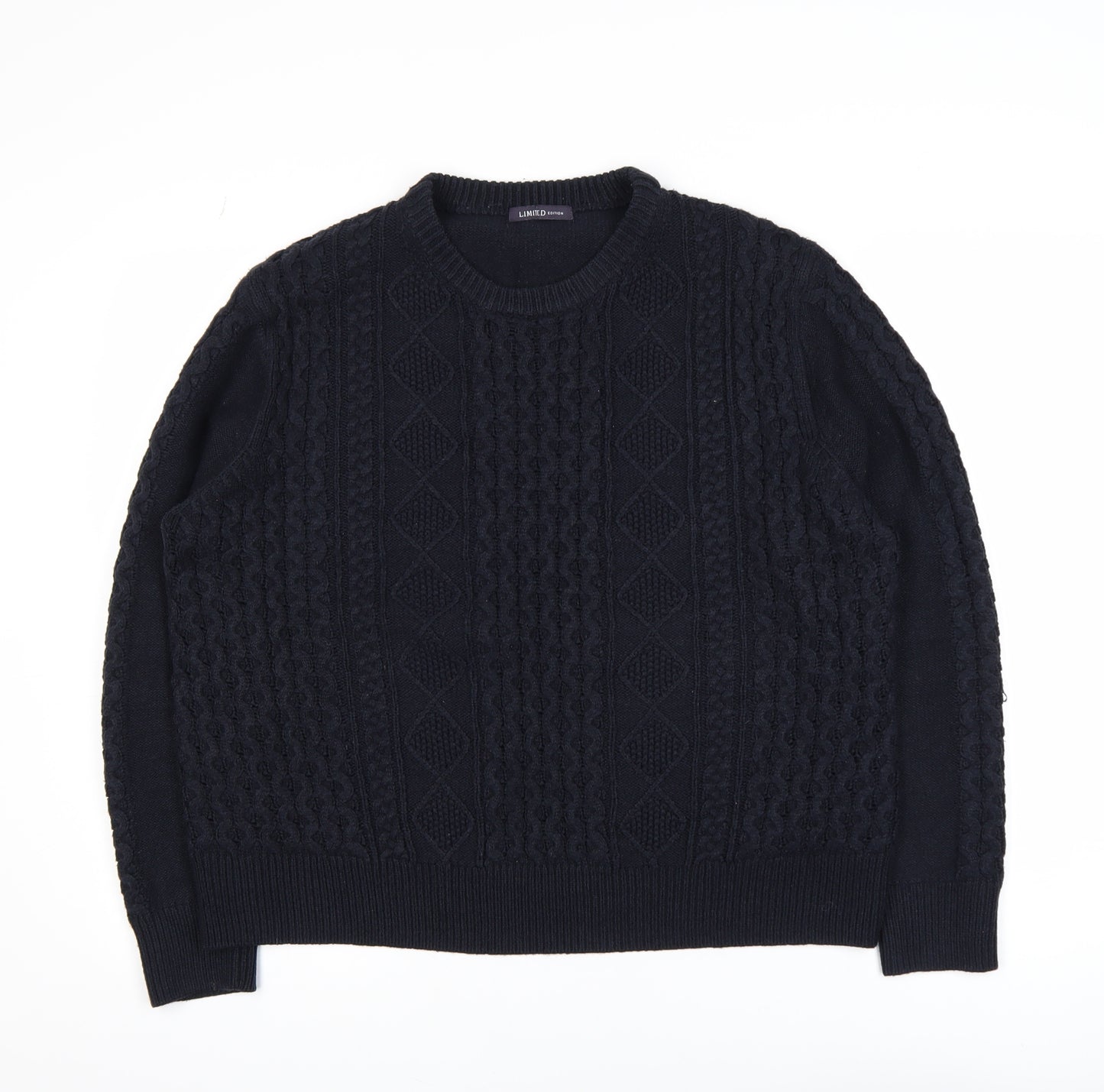 Marks and Spencer Men's Black Cable-Knit Jumper Size L