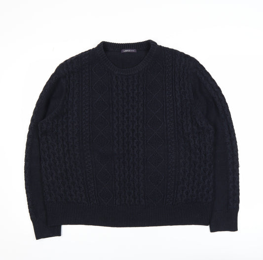 Marks and Spencer Men's Black Cable-Knit Jumper Size L