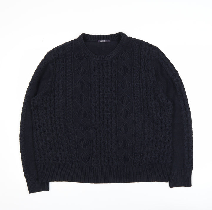 Marks and Spencer Men's Black Cable-Knit Jumper Size L