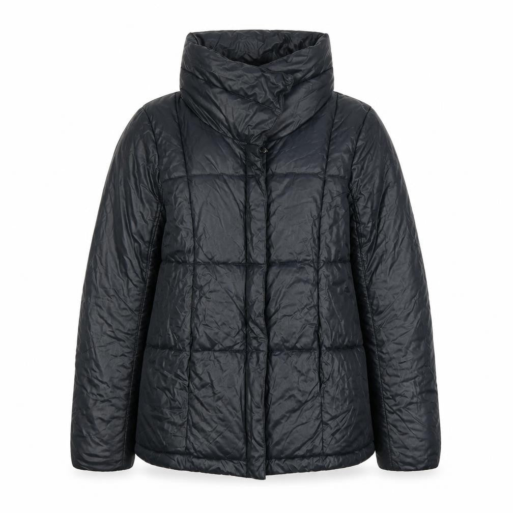 Front view of Steve Madden Women's Black Puffer Jacket, size S, Winter Quilted Coat