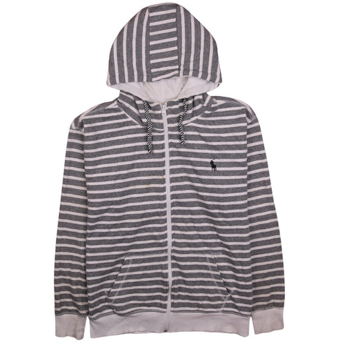Polo Ralph Lauren Womens Grey White Striped Full Zip Hoodie M