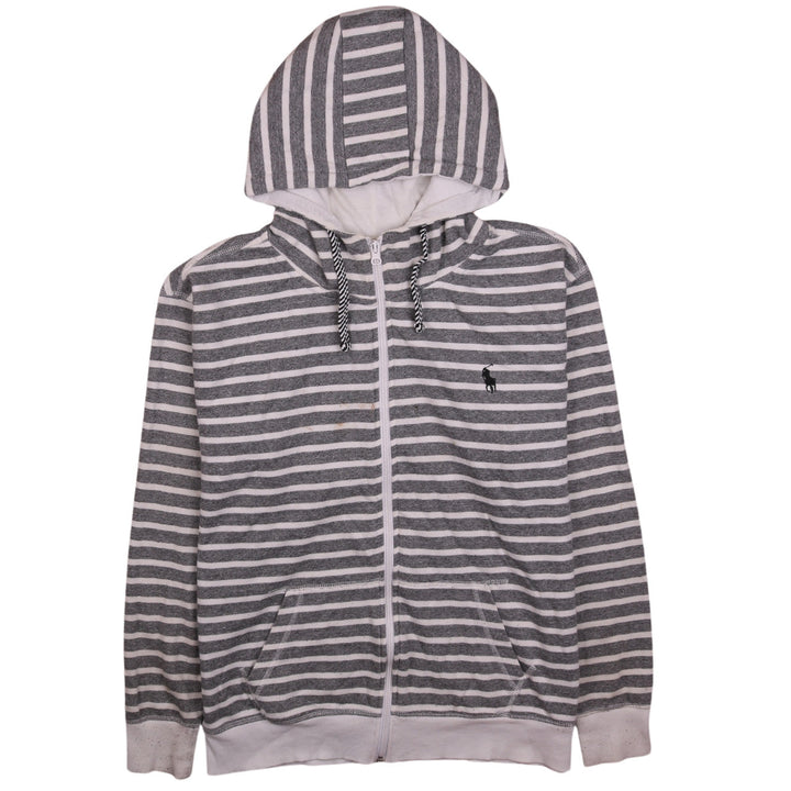 Polo Ralph Lauren Womens Grey White Striped Full Zip Hoodie M