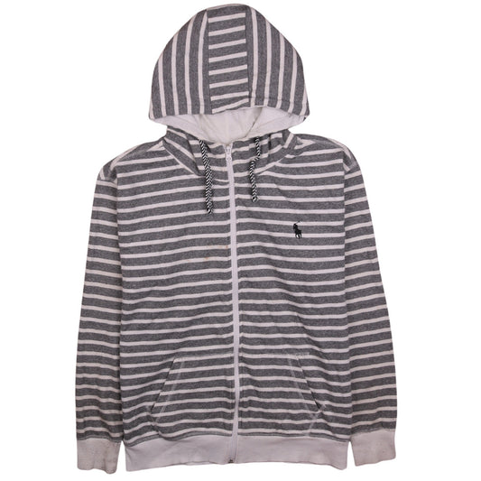 Polo Ralph Lauren Womens Grey White Striped Full Zip Hoodie M