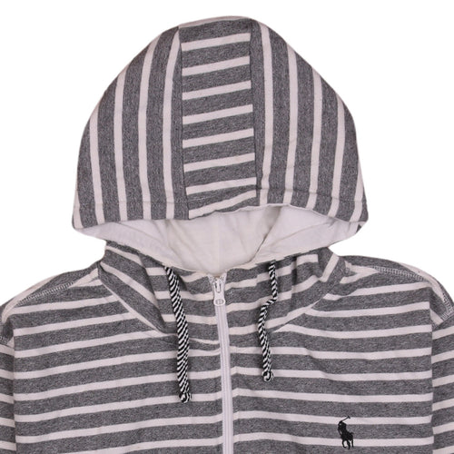 Polo Ralph Lauren Womens Grey White Striped Full Zip Hoodie M