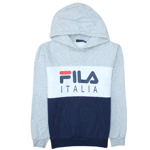 FILA Men’s Grey Pullover Hoodie Small Logo Fleece Sweatshirt