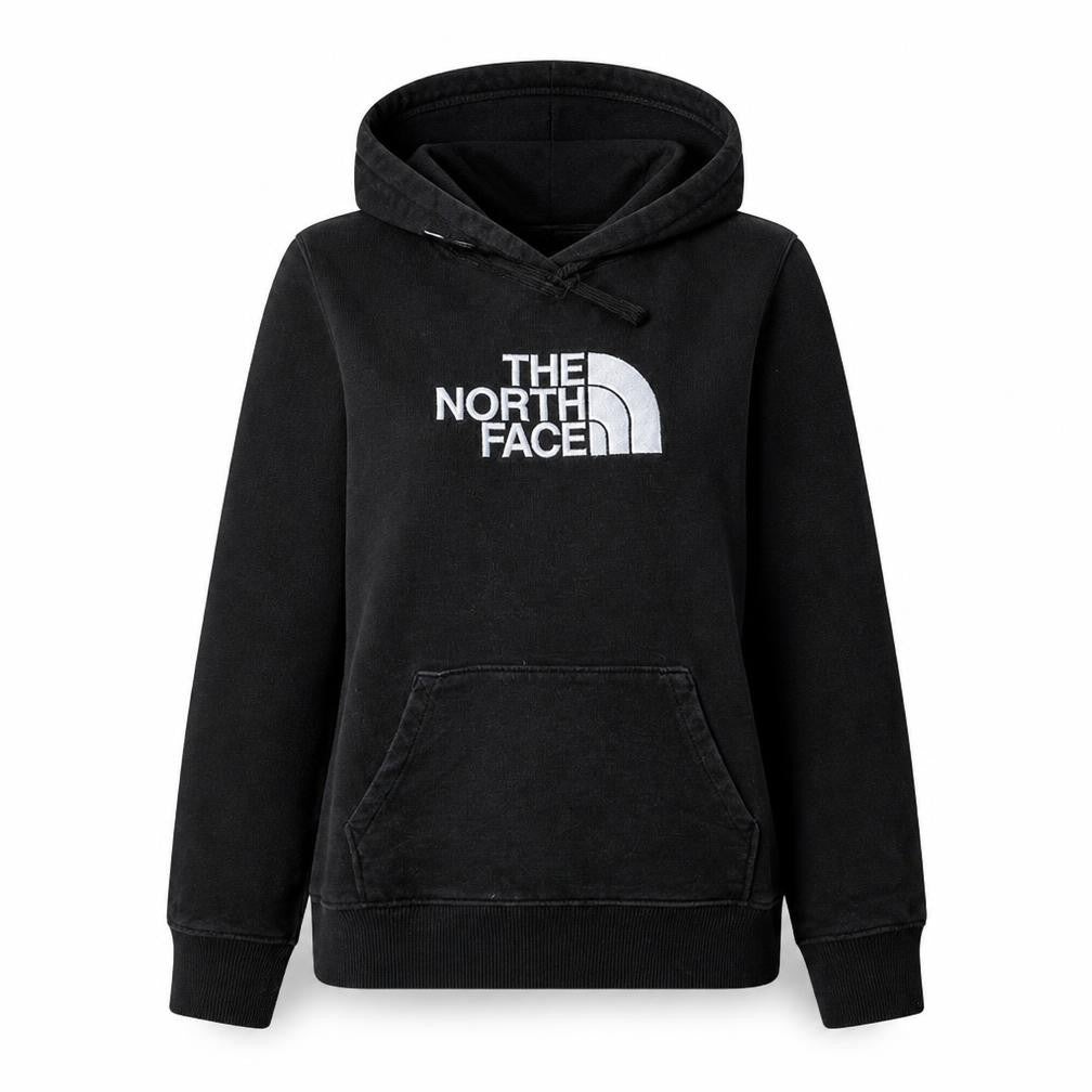 Front view of The North Face women’s black small pullover hoodie cotton casual