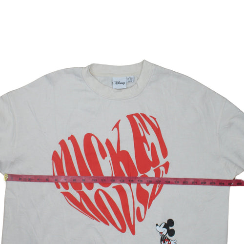 Disney Women White Mickey Mouse Heart Print Sweatshirt XL