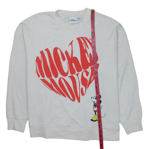 Disney Women White Mickey Mouse Heart Print Sweatshirt XL